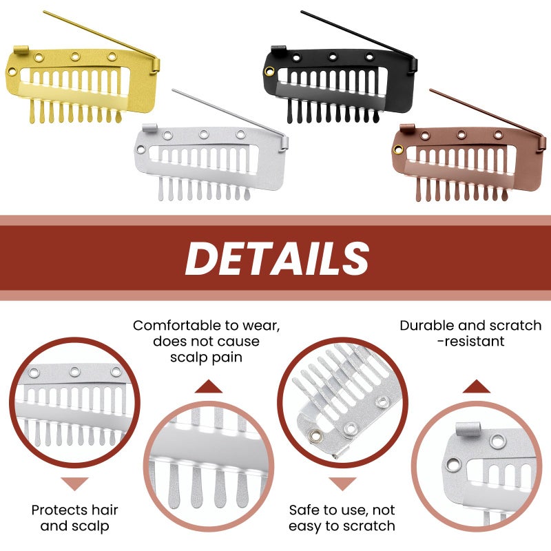 Zyghjort 16 PCS Chunni Clips with Safety Pins, Dupatta Clip 10-Teeth Hair Extension Snap Invisible Wig Combs No Sew, Strong Chunni Grip Dupatta Setting Clips for Woman Veil Hair Extensions, 4 Color - Image 3